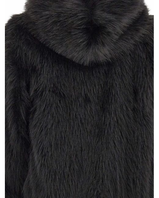 Kaos Black Faux-Fur Hooded Jacket