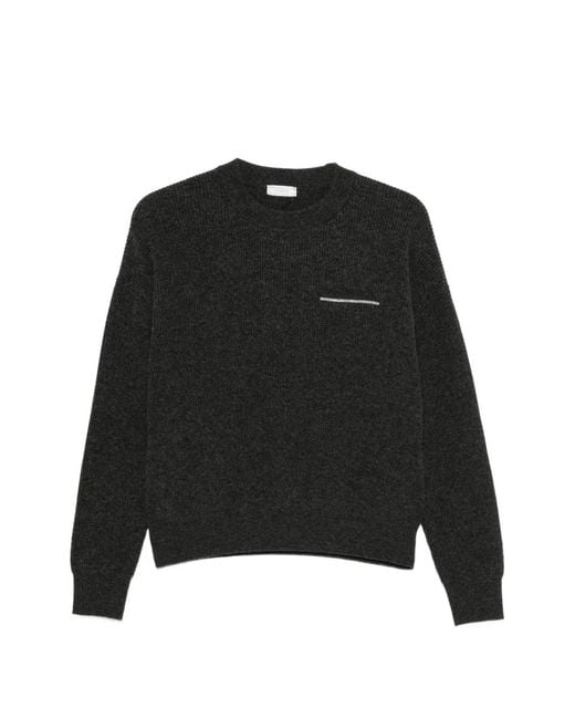 Peserico Black Ribbed-Knit Sweater