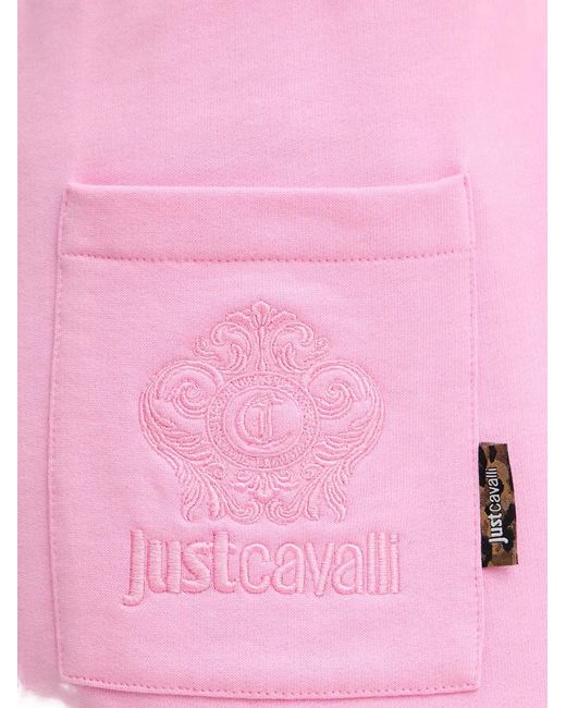 Just Cavalli Pink Logo-Embroidered Shorts