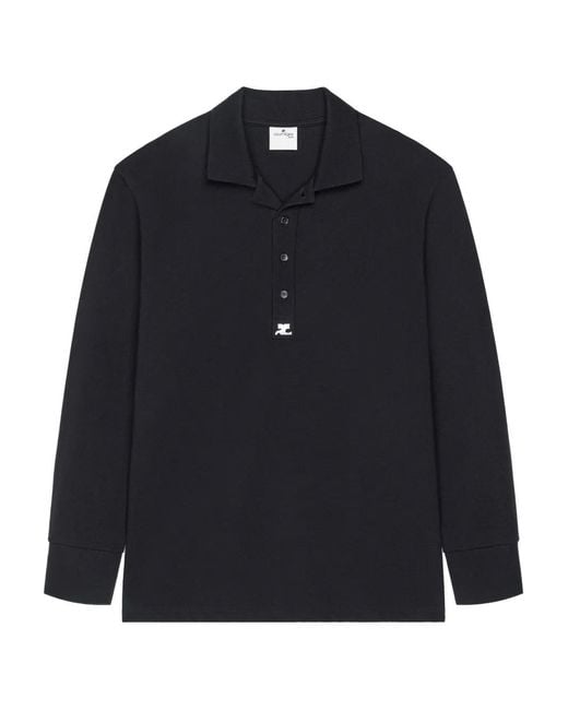 Courreges Blue Long-Sleeve Logo-Detail Polo Shirt