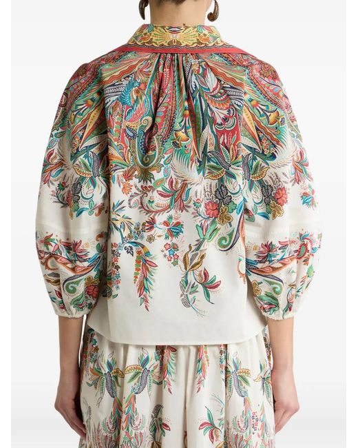 Etro White Paisley-Print Cotton Blouse