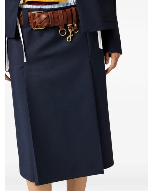 Miu Miu Blue Wool Midi Skirt