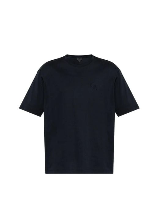 Giorgio Armani Blue Logo-Embroidered T-Shirt for men