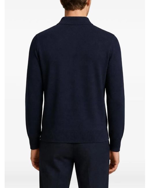 RETORI Blue Knitted Long-Sleeve Polo Shirt
