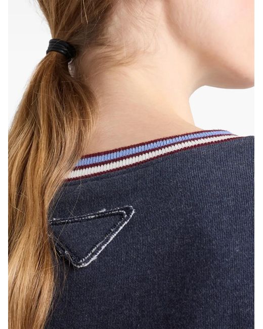 Prada Blue Logo-Embroidered Cotton Sweatshirt