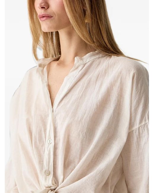 Haveone Natural Front-Tie Band-Collar Shirt