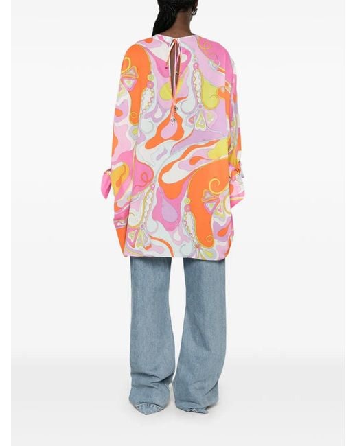 Emilio Pucci Pink Marmo-Print Tie-Cuff Blouse