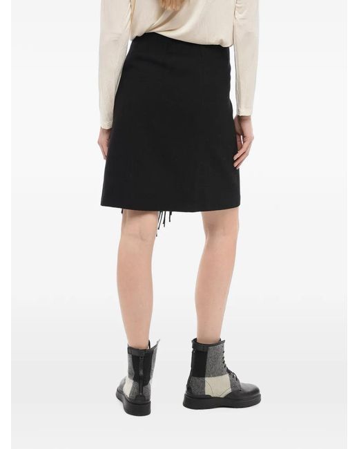 Woolrich Black Fringe-Detail Wrap Skirt