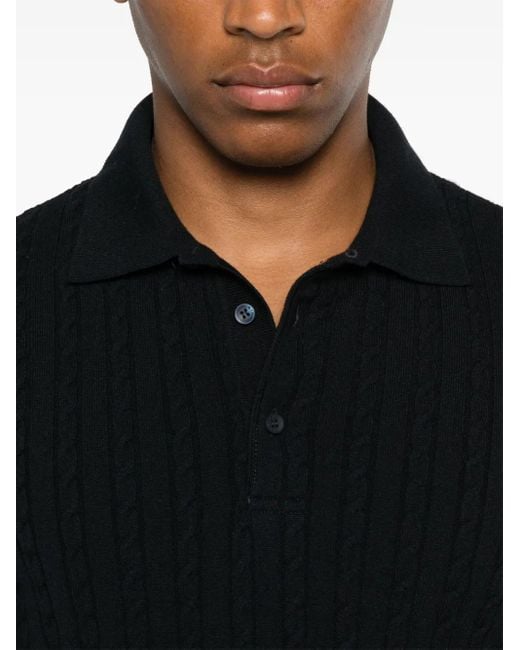 Paul & Shark Black Cable-Knit Polo Shirt for men