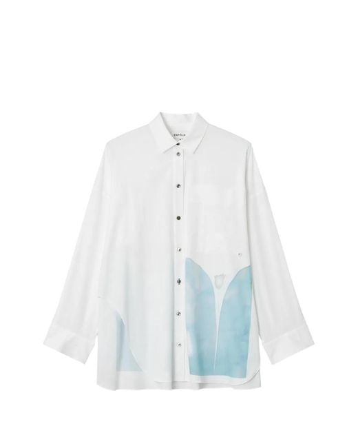 Enfold Blue Graphic-Print Button-Down Shirt