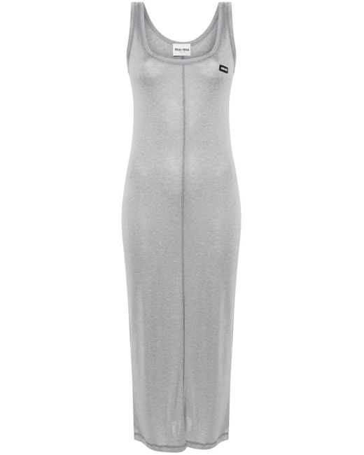 Miu Miu Gray Logo-Patch Dress