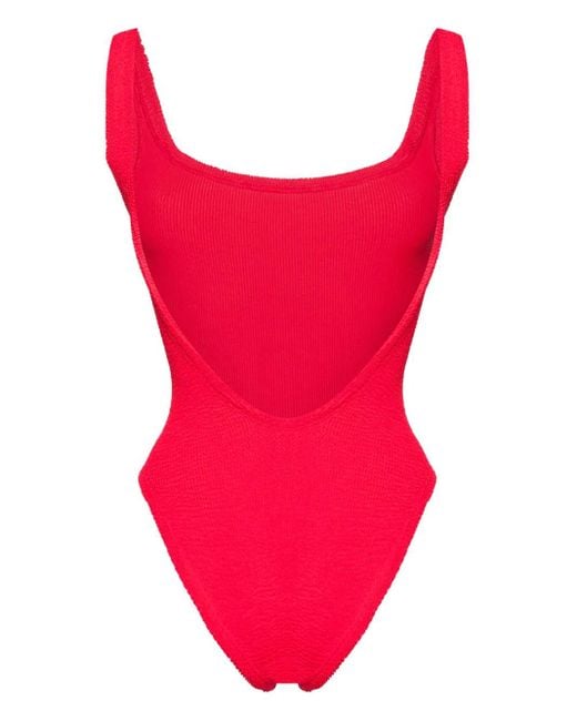 Hunza G Pink Square Neck Textured Swimsuit