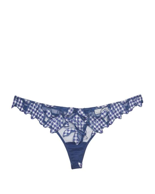 Fleur du Mal Blue Lily Embroidered Hipster Thong