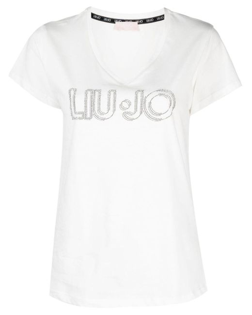 LIU JO rhinestone-embellished logo-print T-shirt - Farfetch
