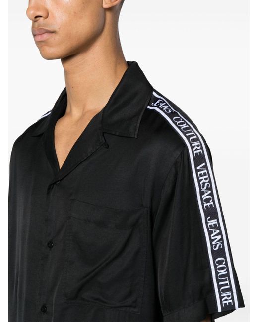 メンズ Versace ロゴテープ ショートスリーブシャツ Black