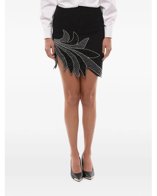 ROTATE BIRGER CHRISTENSEN Black Bead-Embellished Asymmetric Mini Skirt