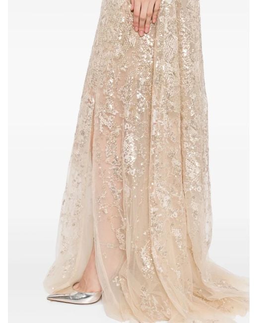 Saiid Kobeisy Natural Off-Shoulder Embroidered Dress