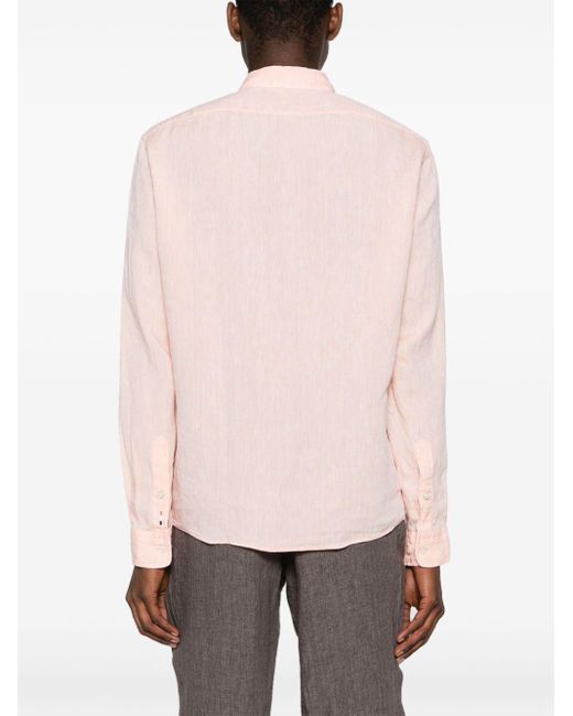 メンズ Boss Textured Linen Shirt Pink