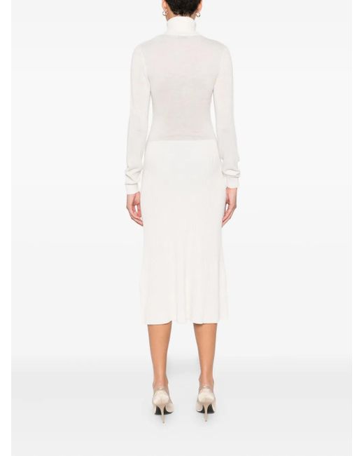 Elisabetta Franchi White Turtleneck Ribbed Dress