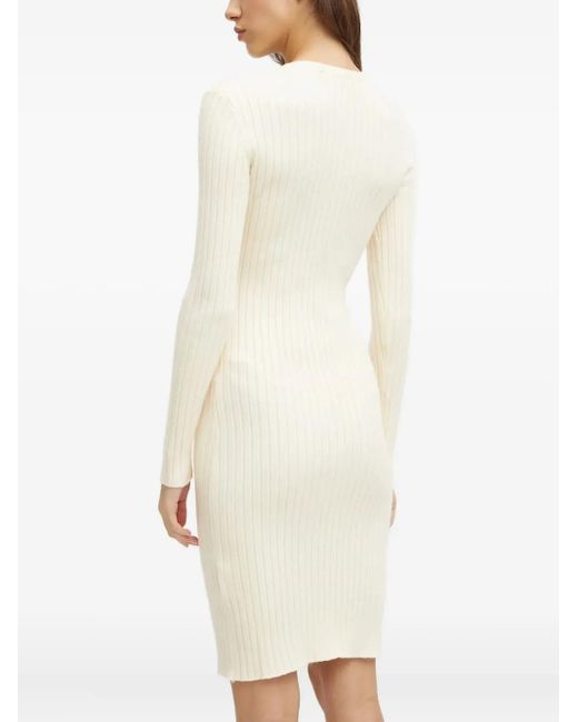 Karl Lagerfeld Natural Ribbed Button-Front Midi Dress