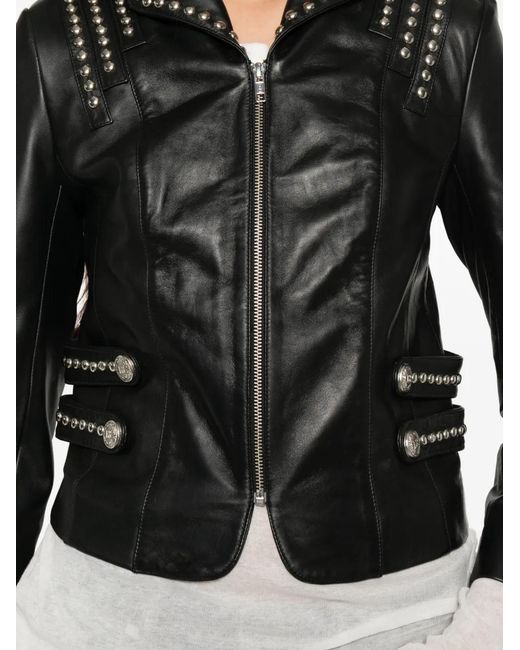 R13 Black Lou Stud-Embellished Leather Jacket
