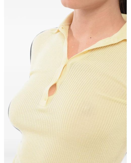 Sa Su Phi Yellow Ribbed-Knit Polo Sweater