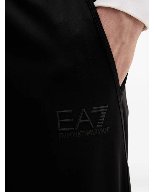 EA7 Black Logo-Print Track Pants for men