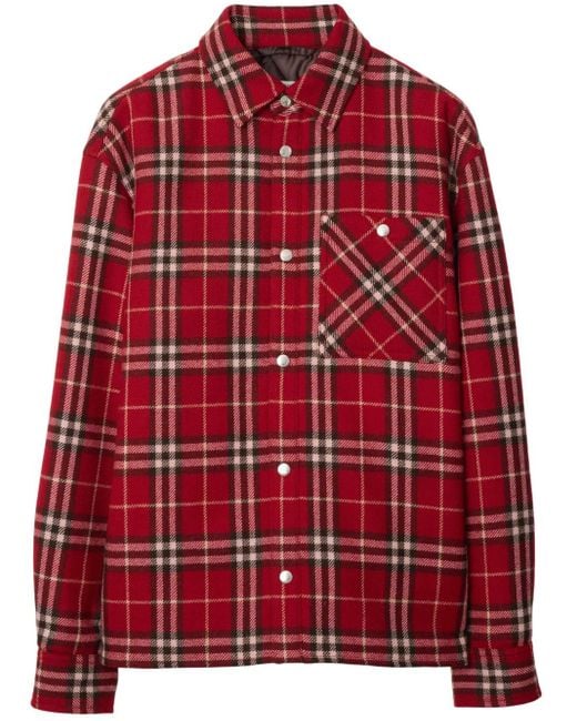 Giacca-Camicia A Quadri di Burberry in Red da Uomo