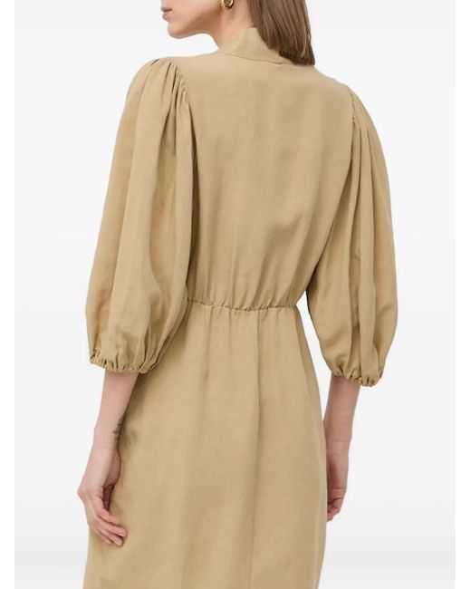 Notes Du Nord Natural Puff-Sleeve V-Neck Dress
