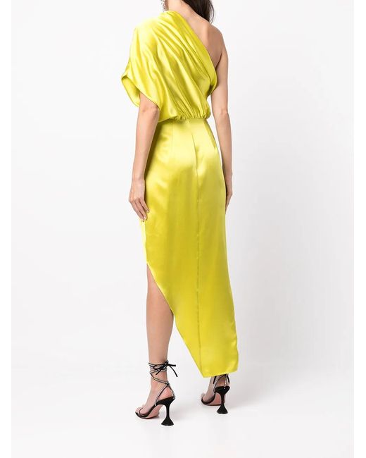 Michelle Mason Yellow Draped Silk Midi Dress