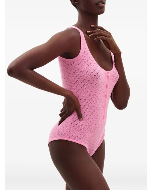 Eres Pink Gourmandise Pointelle-Knit Button-Up Bodysuit