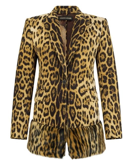 Roberto Cavalli Brown Jaguar Skin Print Single-Breasted Blazer