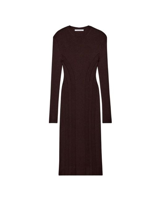 Another Tomorrow Purple Rib-Knit Curved-Seam Dress