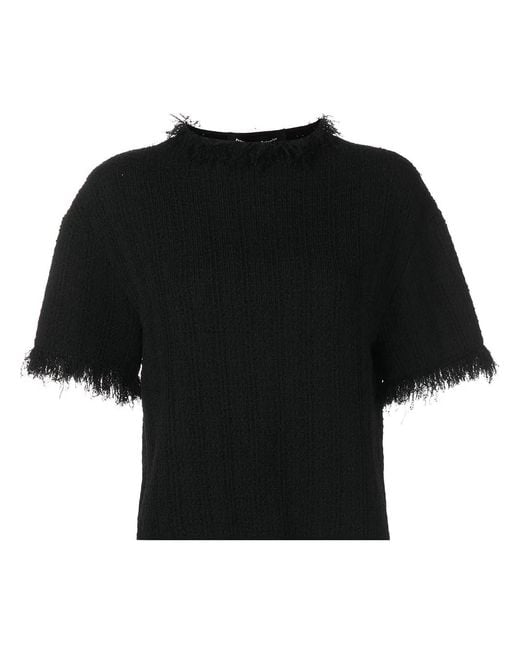 Proenza Schouler Black Frayed-Edge Short-Sleeve Jumper