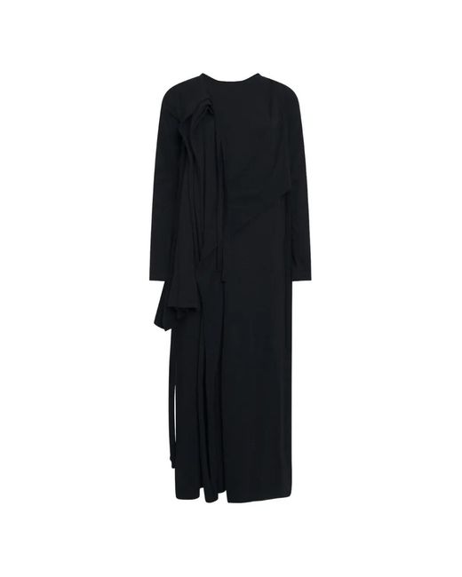 Yohji Yamamoto Black Binder Draped Layered Maxi Dress