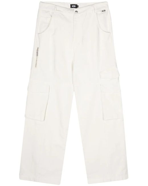 Gcds White Straight-Leg Cargo Jeans