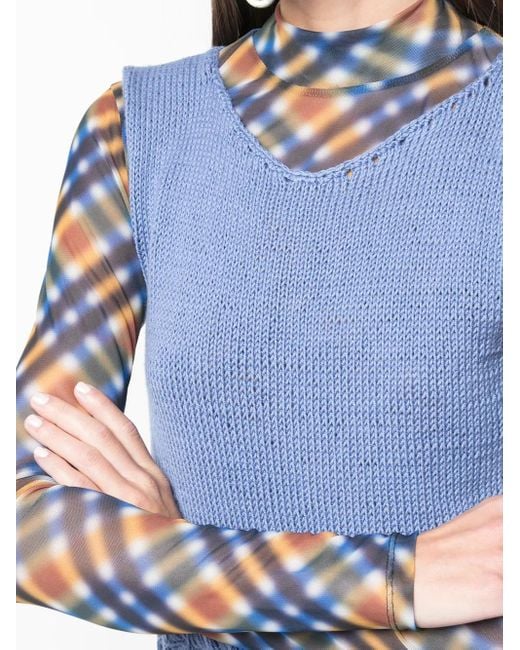Voz Blue Sleeveless Knitted Top