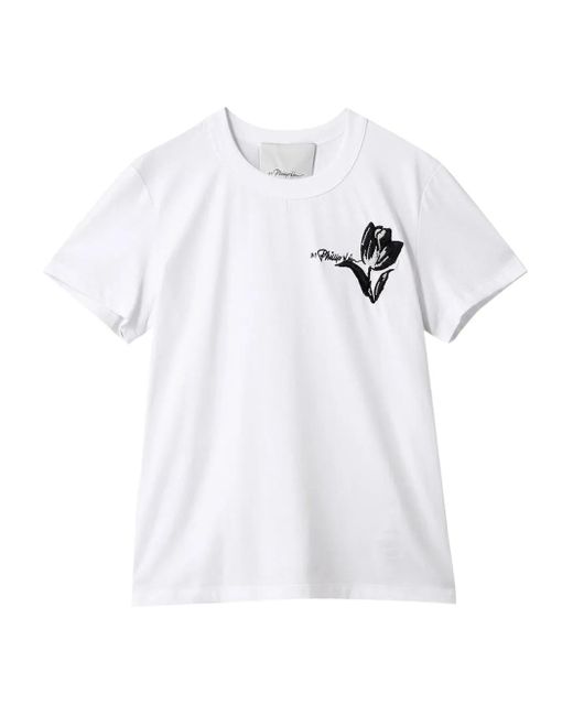 3.1 Phillip Lim White Tulip Embroidered T-Shirt