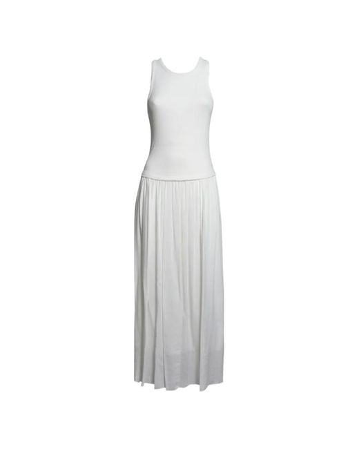SOLOTRE White Cotton Pleated Maxi Dress