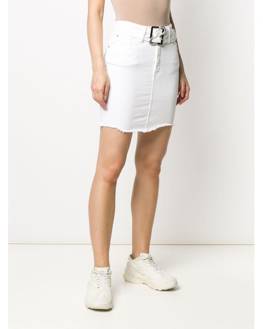 raw edge denim skirt