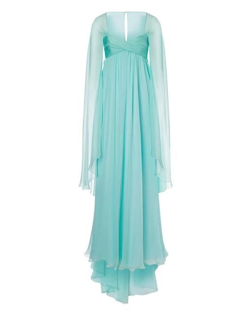 Alberta Ferretti Blue Cape-Detail Silk Maxi Dress