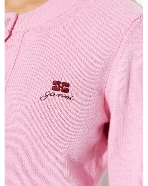 Ganni Pink Wool Blend Cardigan