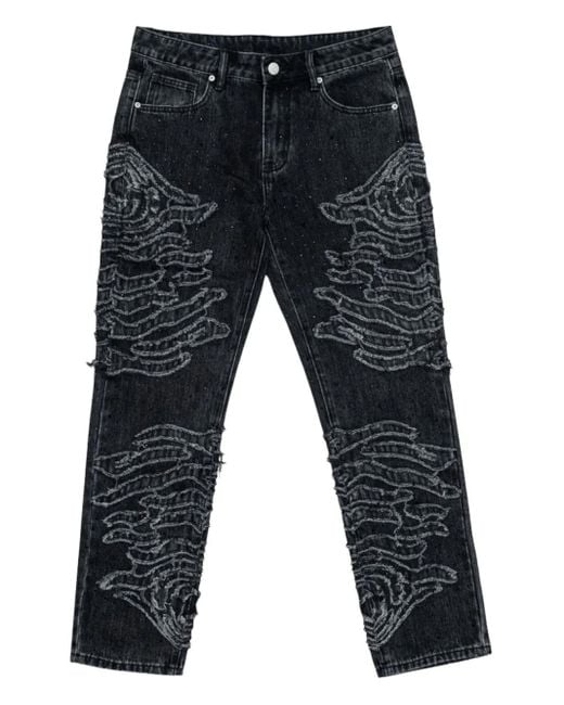 Free Refills Gray Zebra-Pattern Embellished Jeans for men