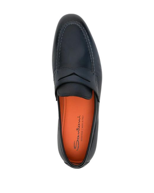 Santoni Gray Penny-Slot Leather Loafers for men