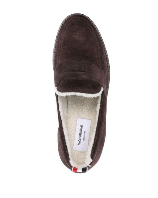 Thom Browne Brown Shearling-lining Suede Penny Loafer for men