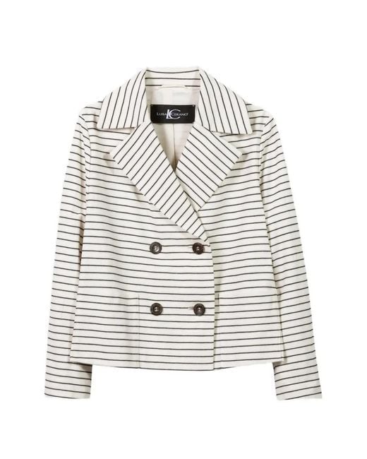 Luisa Cerano White Veste Rayée À Boutonnière Croisée