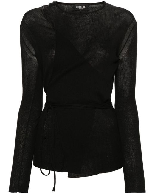 Del Core Black Knitted Wrap Top