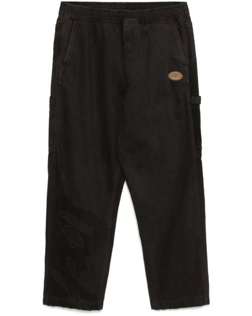 Aape By A Bathing Ape Black Logo Patch Straight-Leg Trousers for men