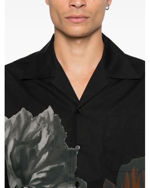 Marni Black Floral-Print Short-Sleeve Shirt for men