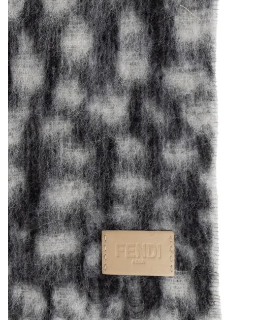 Fendi Gray Fringed Checked Scarf